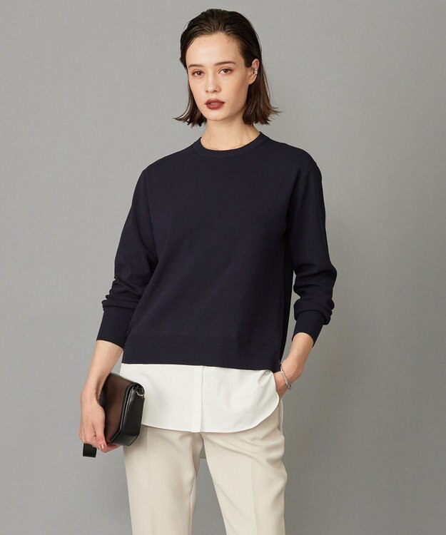 ICB 【洗える】クロスコンビ シャツドッキングプルオーバー ネイビー系