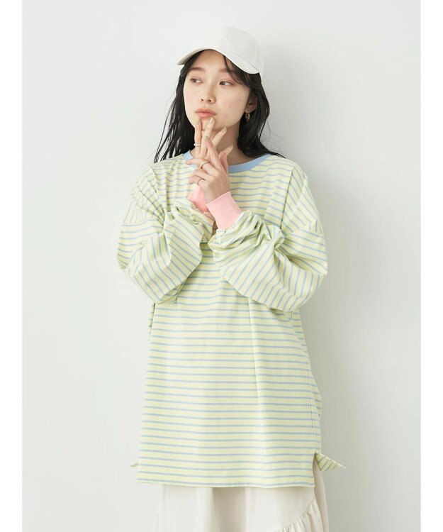 earth music&ecology トリカラーボーダーロンＴＥＥ Light Yellow