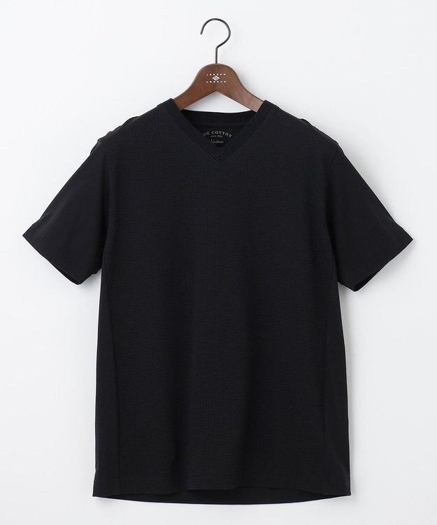 JOSEPH ABBOUD 【オリジナルオーガニックコットン使用】JOE COTTONサッカー Vネック Tシャツ ブラック系