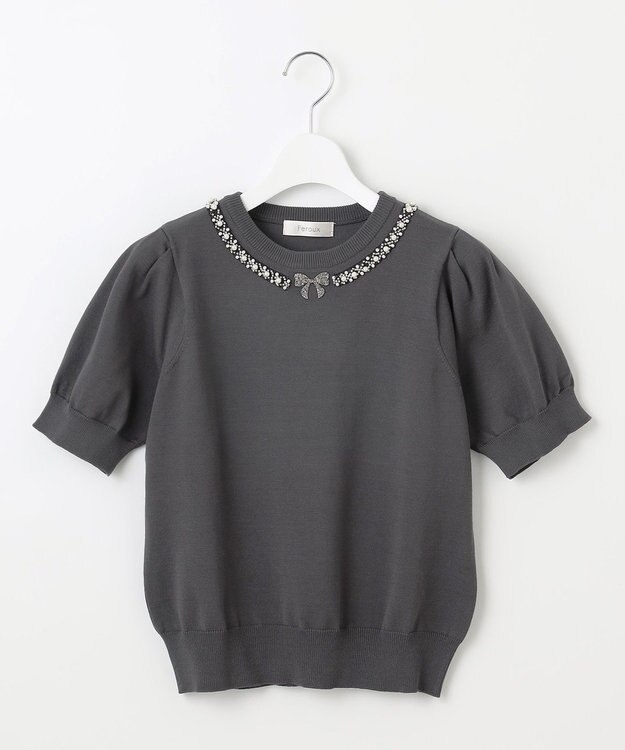 Feroux ビジューネックレスニット ブラック系