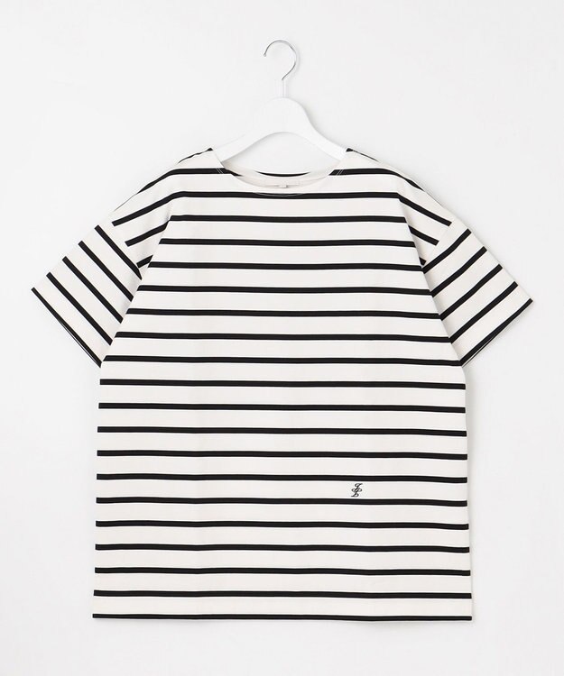 自由区 【洗える】ボーダーワイドBIG Tシャツ オフ×ブラック