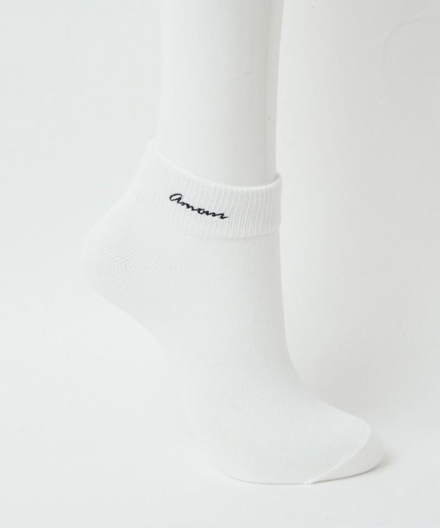 WEGO ニュアンスロゴ刺繍ショートソックス ホワイト