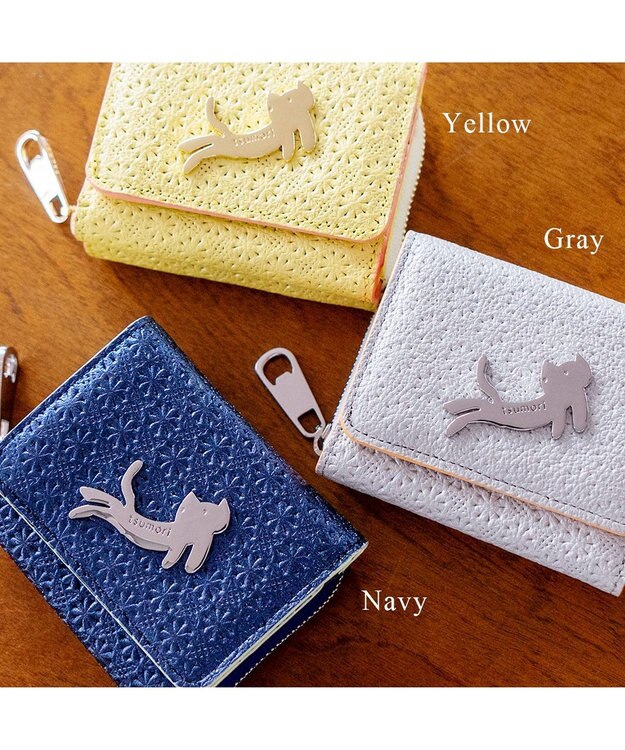 tsumori chisato CARRY キラネコフラワー 3つ折り財布 ミニ財布 ネイビー