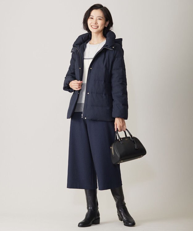 J.PRESS LADIES 【洗える】WOOL BLEND AIR カラーブロック ニット グレー系1