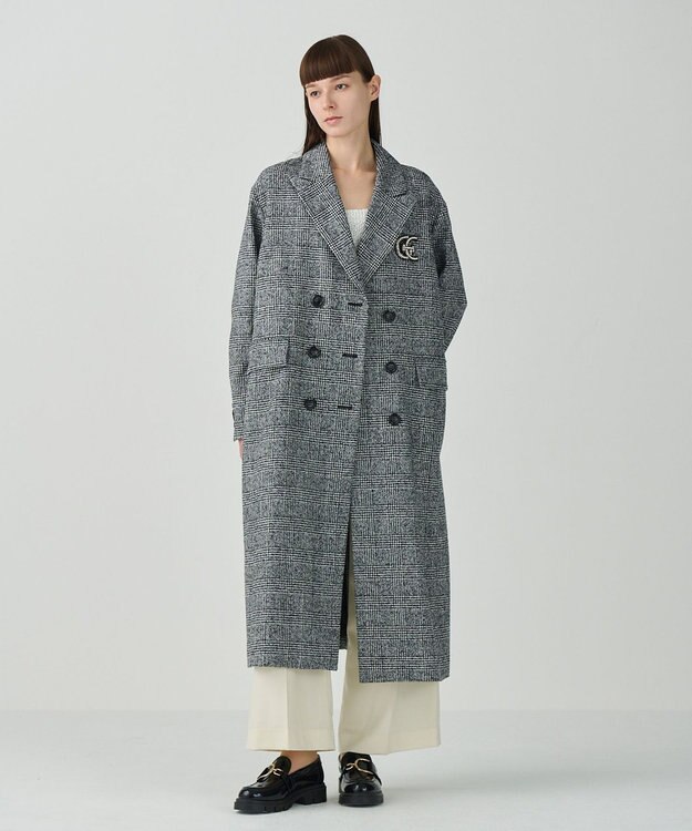 GRACE CONTINENTAL グレンチェックチェスターコート ブラック