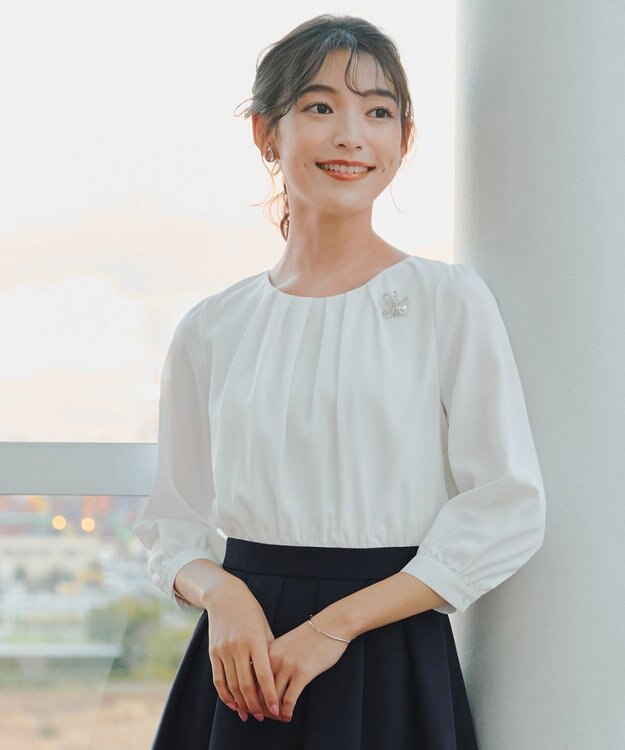 Tiaclasse L 【ダブルクロス】シフォンドッキングワンピース ネイビー