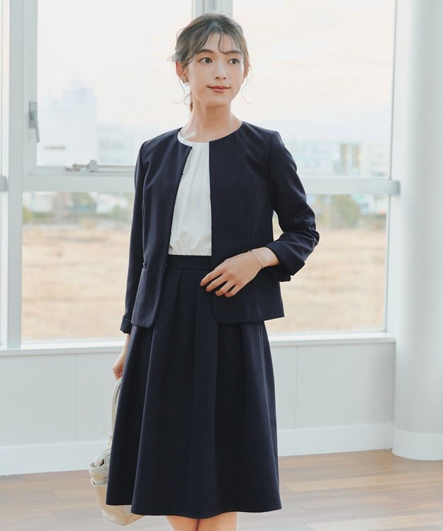 Tiaclasse L 【ダブルクロス】シフォンドッキングワンピース ネイビー