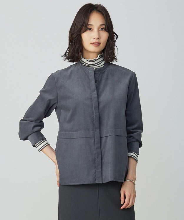 J.PRESS LADIES Lightシャツコール ブラウス ブルーグレー系