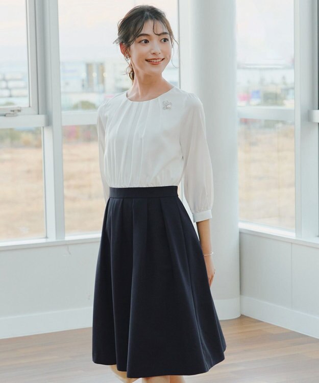 Tiaclasse L 【ダブルクロス】シフォンドッキングワンピース ネイビー