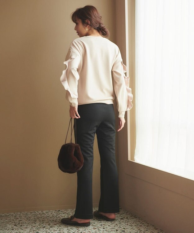 Feroux 【洗える】袖フリルダンボール プルオーバー ベージュ系