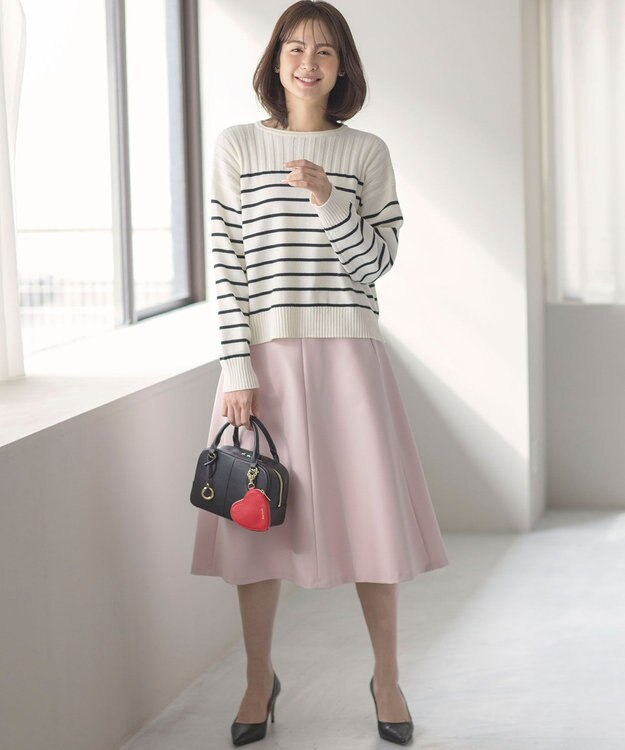 組曲 華奢見え パネルボーダーニット オフ×ブラック系1