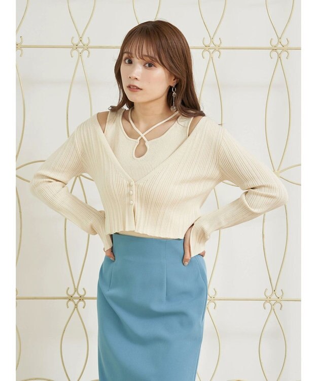 earth music&ecology ＳＥＴ２点ショートカーディガン＋レイヤードタンク Ivory