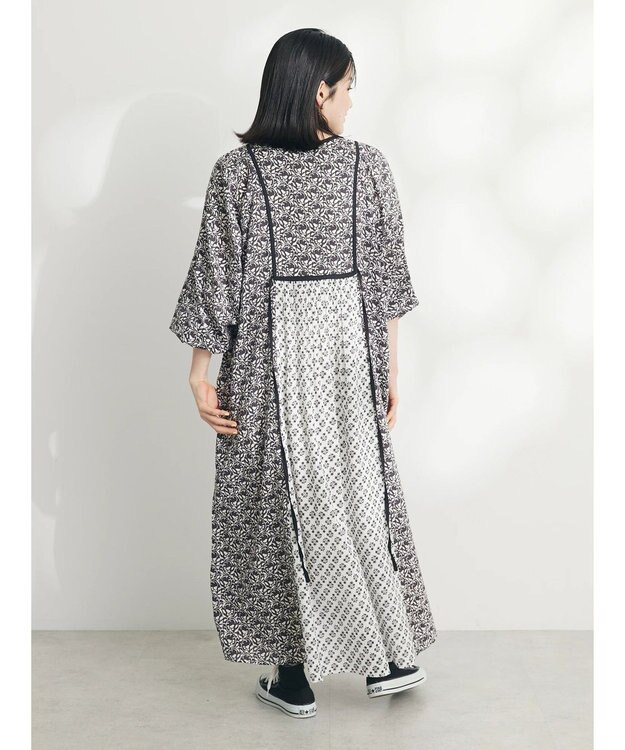 CRAFT STANDARD BOUTIQUE インド綿混エスニック切替ワンピース Charcoal Gray