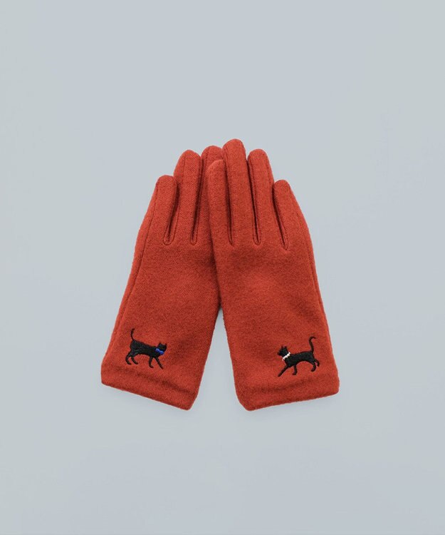 ORuKuBET おさんぽねこ刺繍ジャージグローブ(KIDS)【タッチパネル対応】 レッド