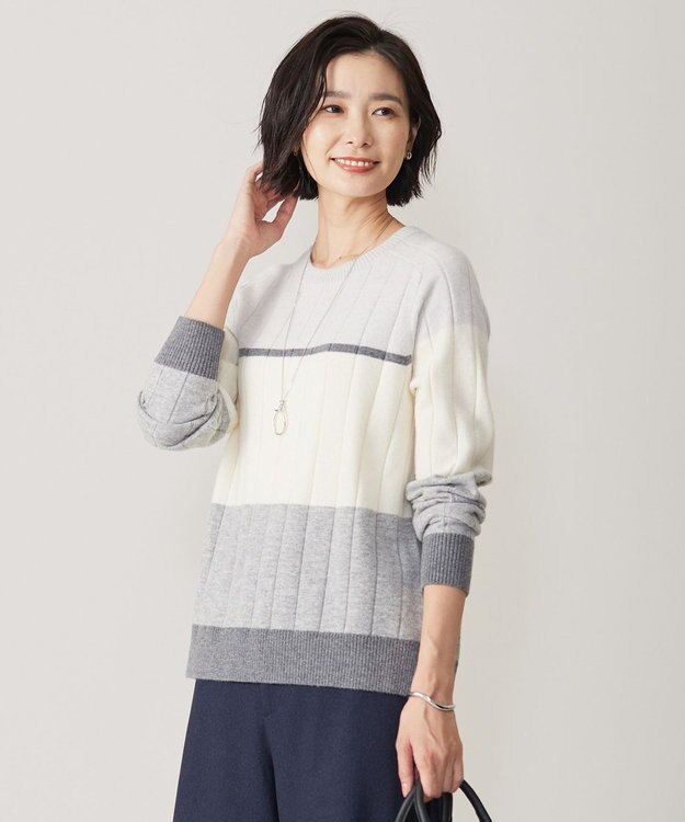 洗える】WOOL BLEND AIR カラーブロック ニット / J.PRESS LADIES