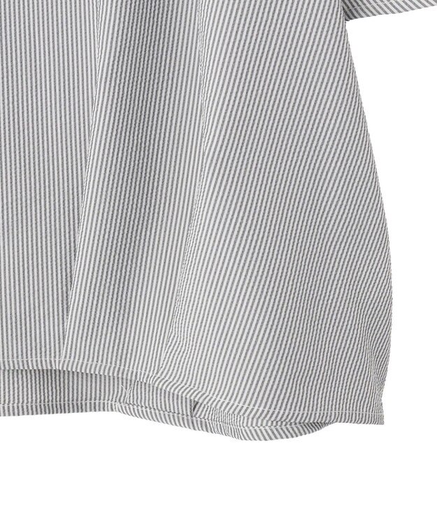 Green Parks 表面感裾タックブラウス Stripe