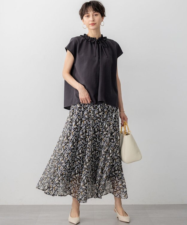 23区 L 【洗える】Ratti アブストラクトプリント スカート ブラックプリント