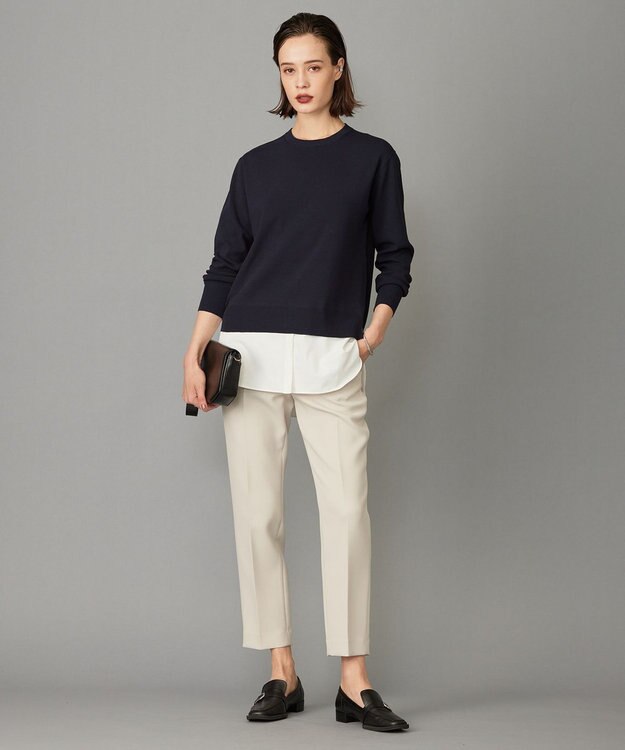 ICB L 【洗える】クロスコンビ シャツドッキングプルオーバー ネイビー系