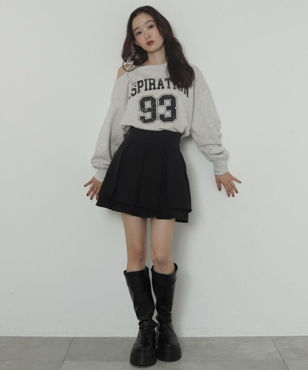 WEGO ハイウエスト2段プリーツスカパン ブラック