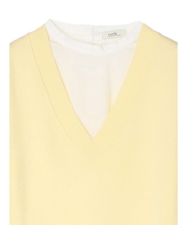 earth music&ecology ＳＥＴ２点Ｖネックベスト＋スタンドカラーチュニック Ivory