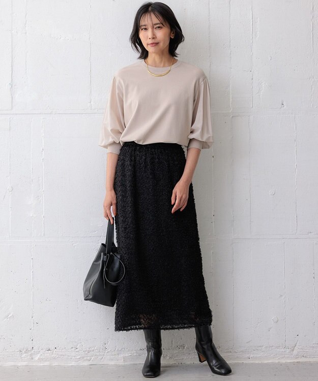 23区 S 【洗える】ヘアリーカットジャカード スカート ブラック系