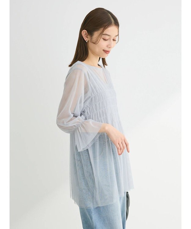 Green Parks チュールシャーリングチュニック Gray