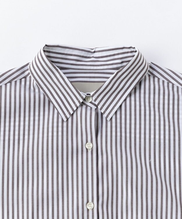 UNFILO 【抗菌防臭】イージーケア オーバー シャツ ブラウンストライプ