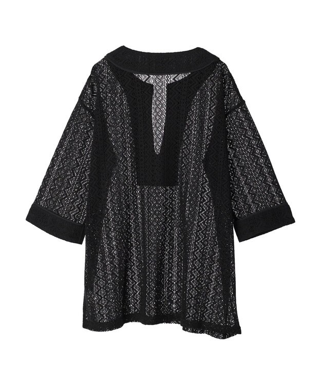 Green Parks カフタンレース７分袖ブラウス Black