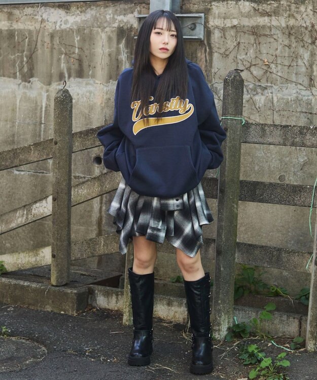 WEGO 裏起毛グラフィックビッグプルパーカー ネイビー