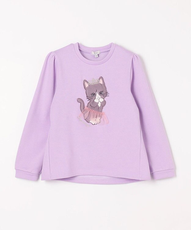 ANY KIDS 裏シャギー アップリケ トレーナー ラベンダー×ネコ
