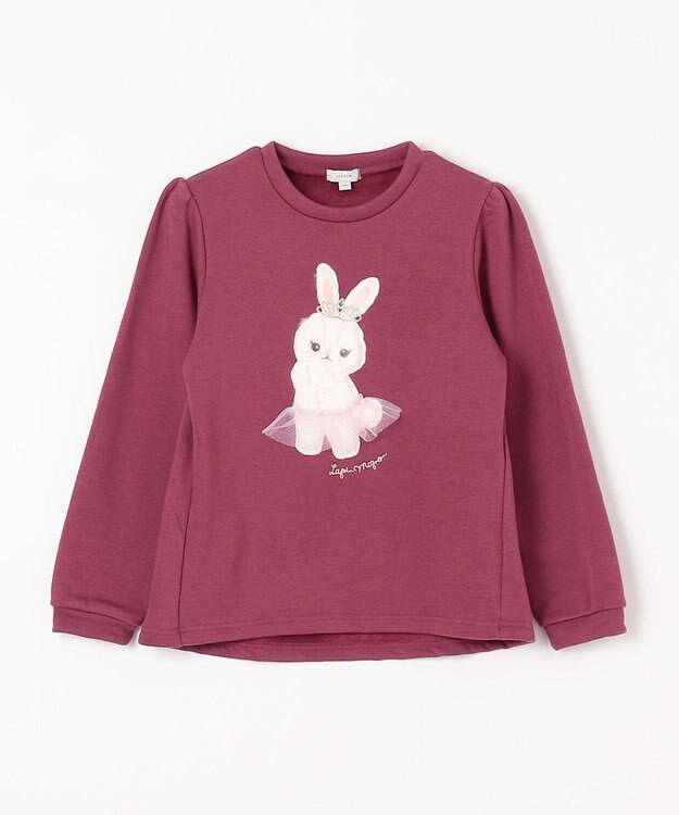 ANY KIDS 裏シャギー アップリケ トレーナー ローズピンク×ウサギ