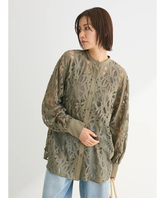 Green Parks ・ＥＬＥＮＣＡＲＥ　ＤＵＥ　レースバンドカラーブラウス Khaki