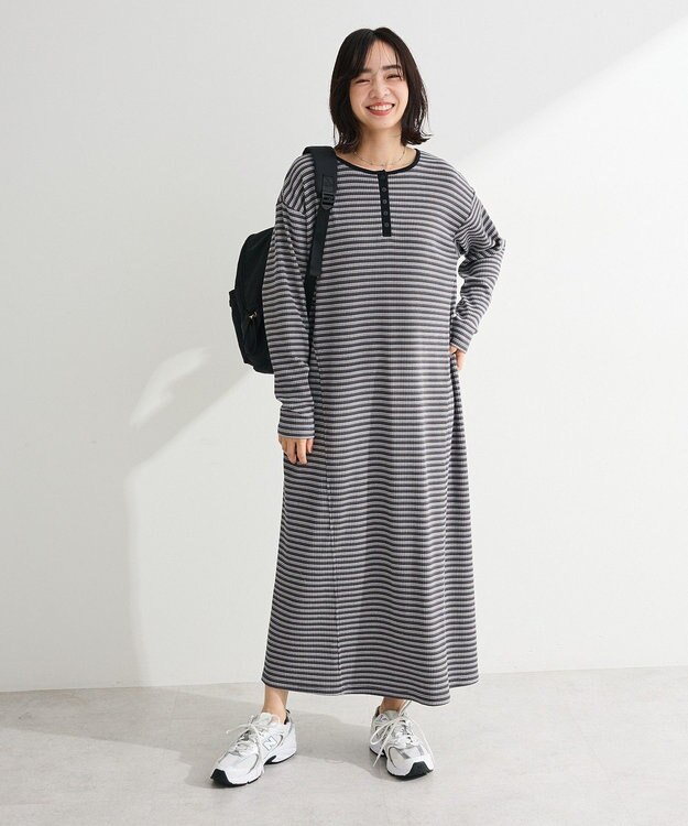 Green Parks ヘンリーネックワンピース Border Gray