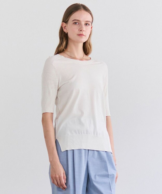 BEIGE， JULIE / コットンシルク 2WAY半袖ニット Ecru