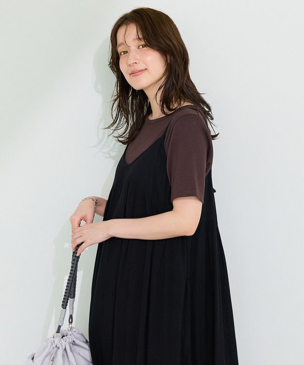 Green Parks レーヨンクレープキャミワンピース Black