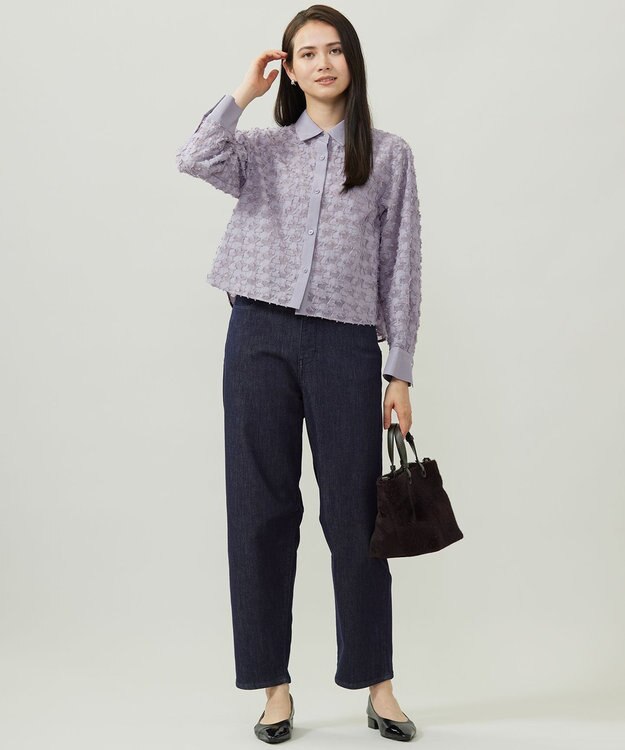 自由区 シアージオメトリックジャカードクロップド丈 ブラウス モーヴ