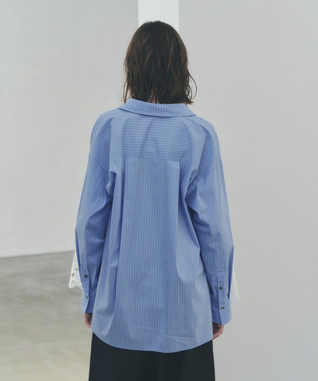 YECCA VECCA レースヘムロングシャツ Stripe