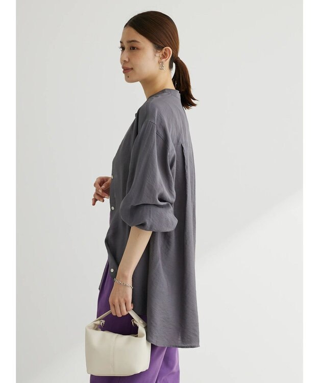 Green Parks バンドカラーシアーシャツ Charcoal Gray