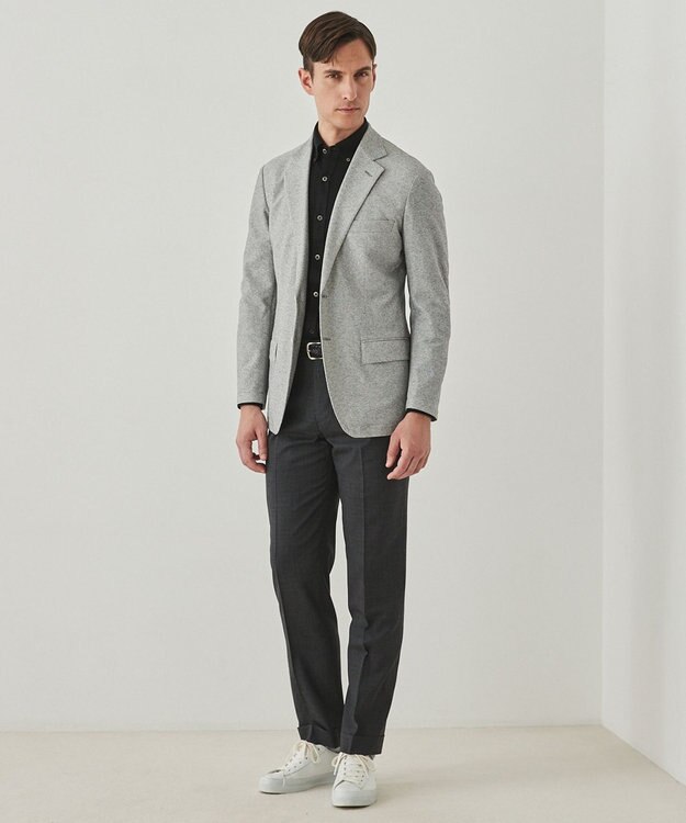 GOTAIRIKU ロングセラー【洗える/折り目加工/シワになりにくい/ウエストアジャスター】ウォッシャブル サマーウール100％パンツ_限定色(ノータック)25年モデル 新色/グレー×細チェック