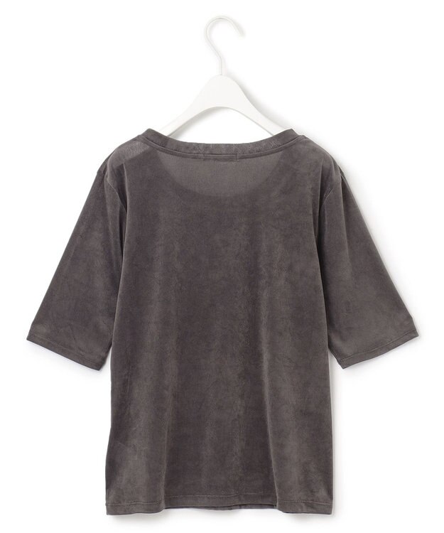 ICB L 【洗える】フロッキーベロア 5分袖プルオーバー チャコール系