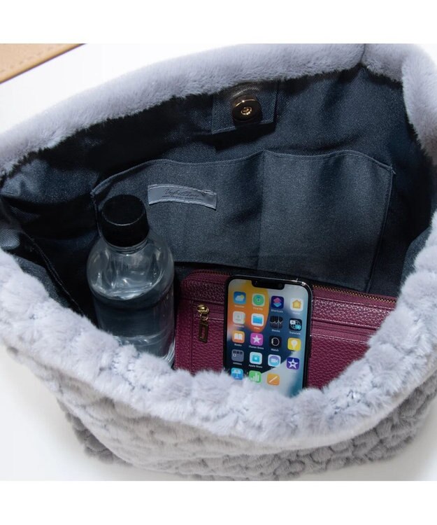 UNBILLION cachecache 花刺繍エコファーワンハンドルバッグ グレー