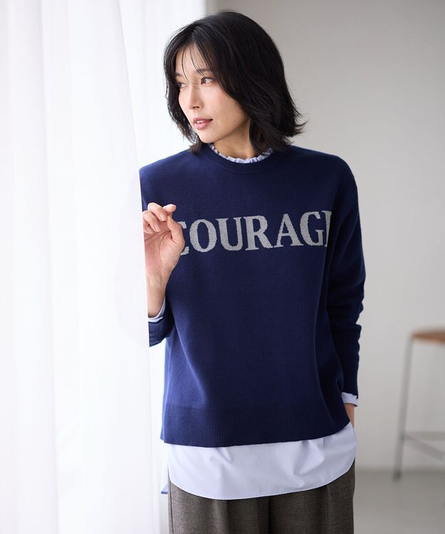 ANY 【洗濯機可】スウェットライクロゴニット ブルー