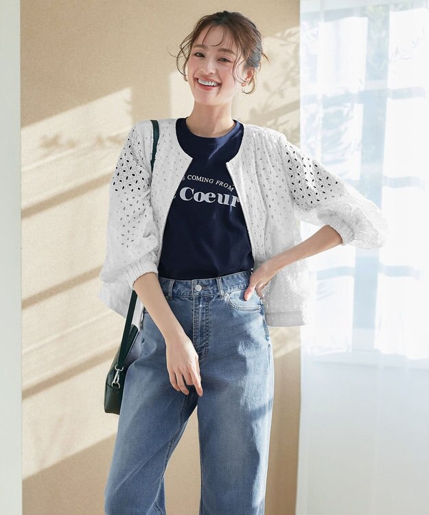 Tiaclasse L 【洗える】パンチングレースブルゾン オフホワイト