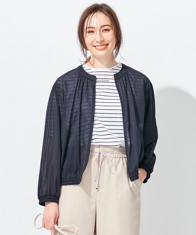自由区 L 【洗える/冷房対策にも】シアーブルゾン ネイビー系