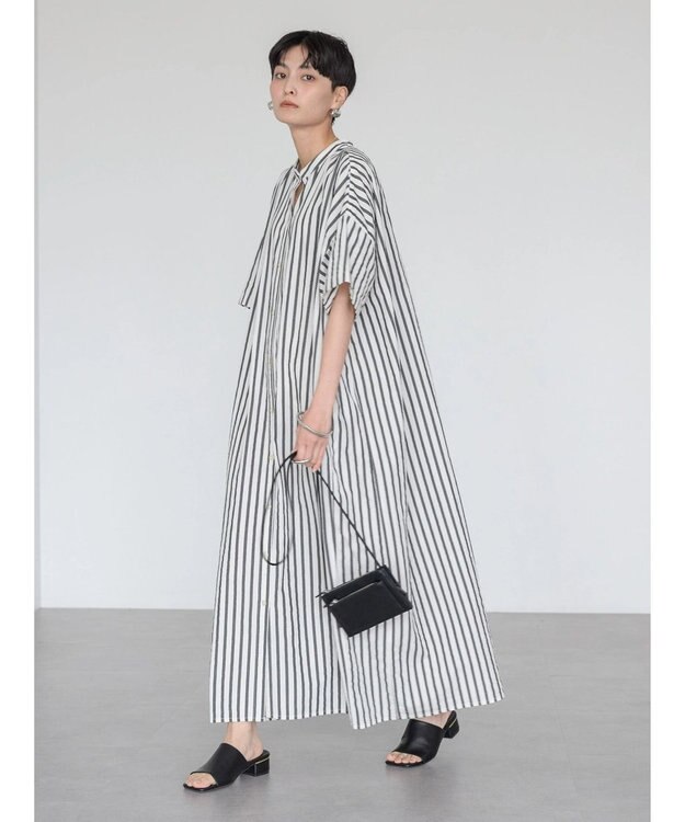 AMERICAN HOLIC イージーケア＋接触冷感丈違い強撚ワッシャーワンピース Stripe Black