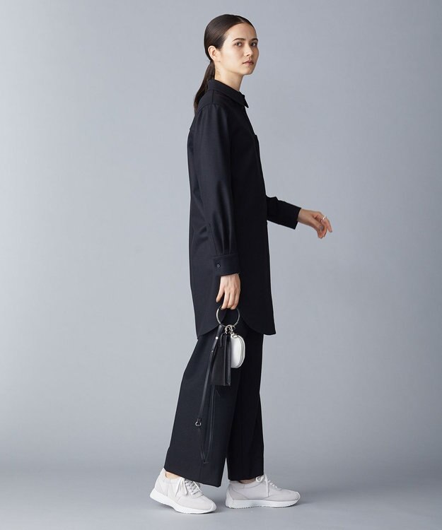 ICB L 【洗える】 ウールミルドサキソニー ロングシャツ ブラック系