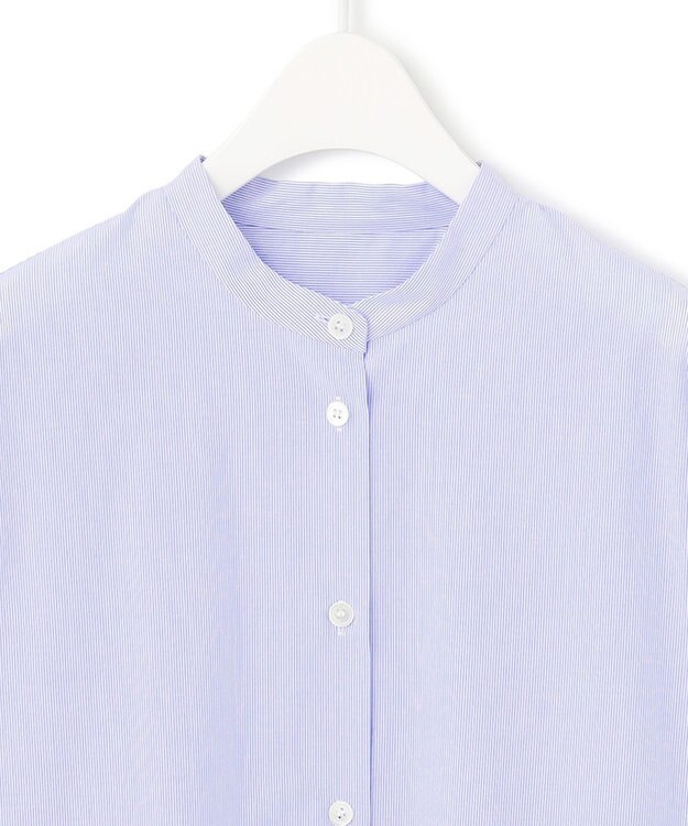 ICB 【洗える】クリーンブロード バンドカラーブラウス ブルーストライプ系