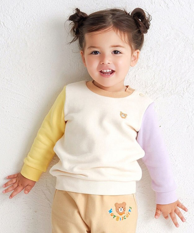 MIKI HOUSE HOT BISCUITS 【70-120cm】【Everyday Series】ワンポイント くすみカラー裏毛パイルトレーナー アイボリー