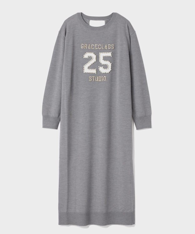 GRACE CONTINENTAL ナンバーモチーフニットワンピース グレー