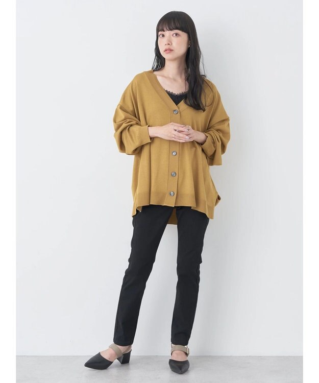 earth music&ecology サイドスリットルーズＶネックカーディガン Mustard